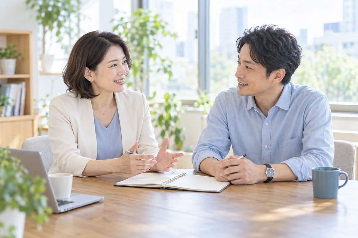 ノートを囲み、穏やかに話し合う二人